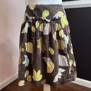 y2k brown floral and leaf print flowy skirt large